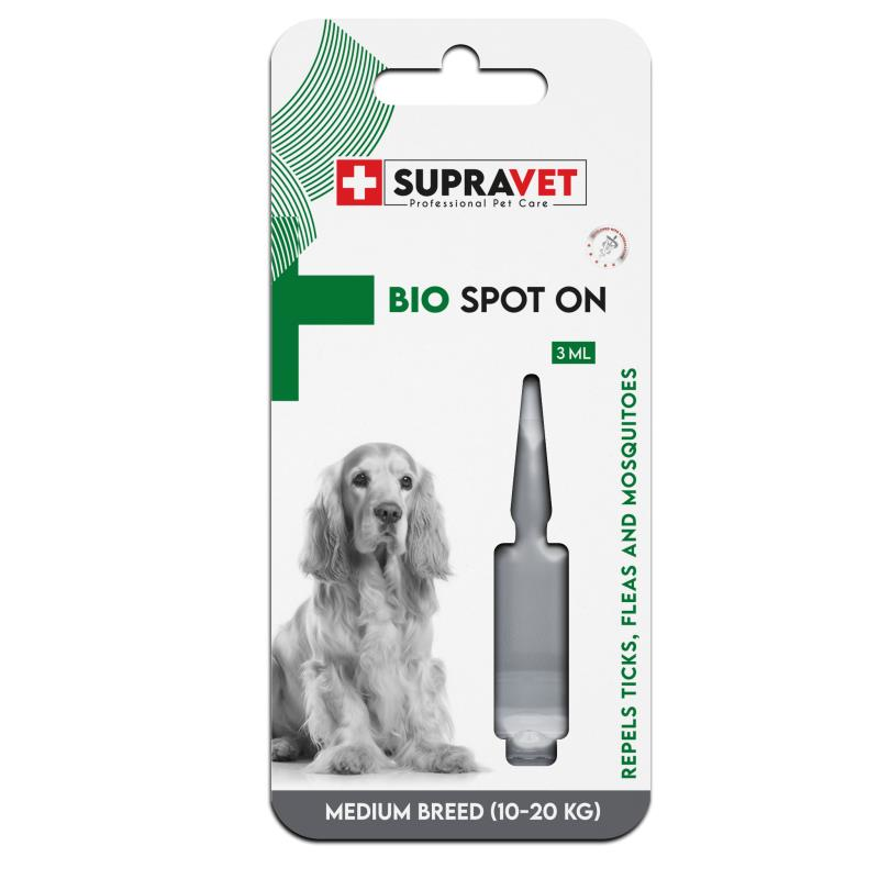 Supravet Orta Irk Köpek Deri ve Tüy Bakım Ense Yağı; Bit Pire Kene Dış Parazit Bitkisel Damla 10-20kg 3 ml