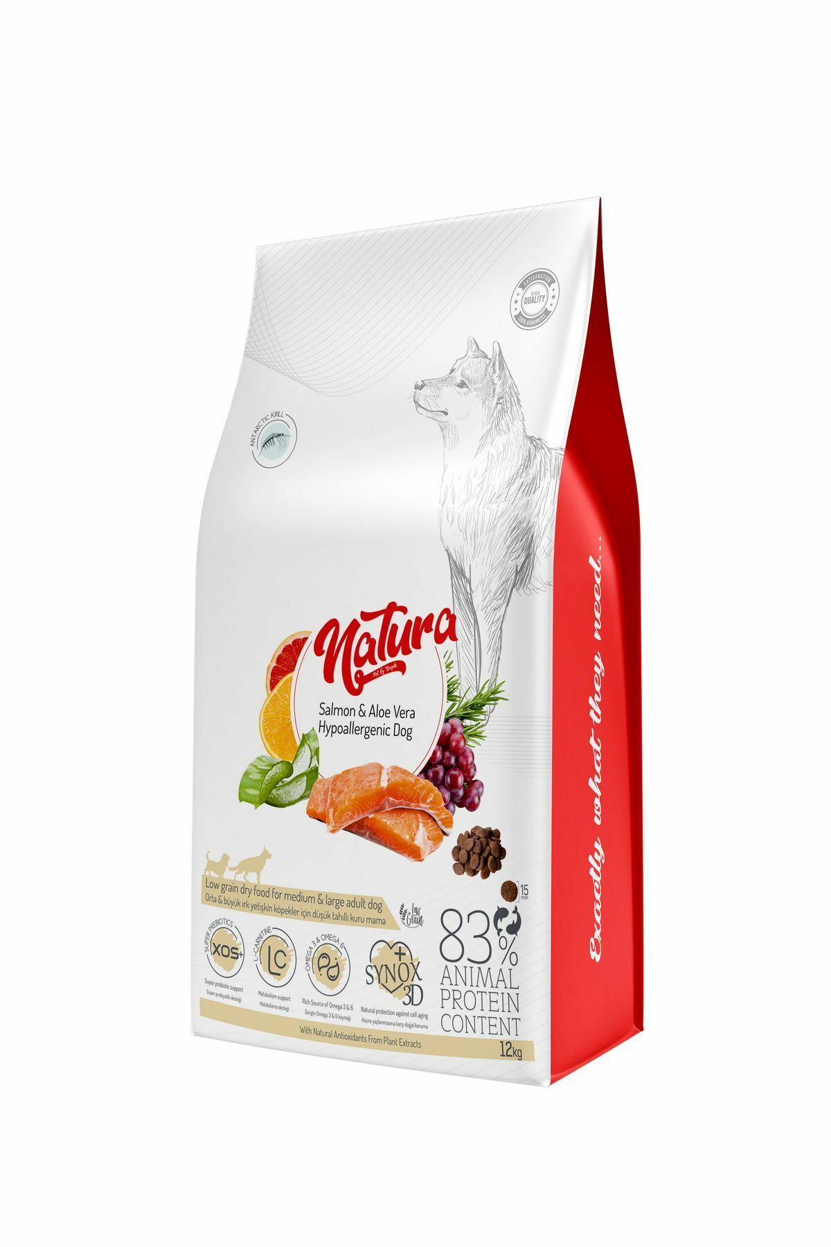 Natura LowGrain Hypoallergenic M/L Adult Dog with Salmon&AloeVera 12Kg