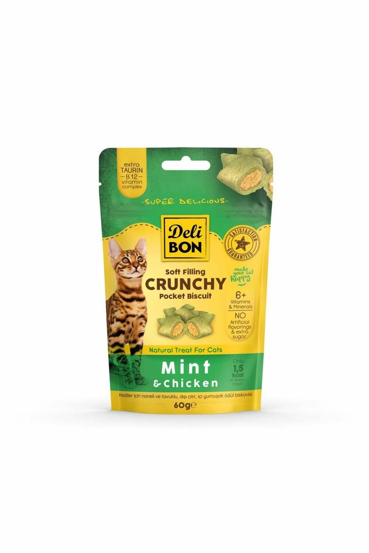 Delibon Crunchy Içi Dolgulu Bisküvi Tavuklu Ve Naneli Kedi Ödülü 60gr