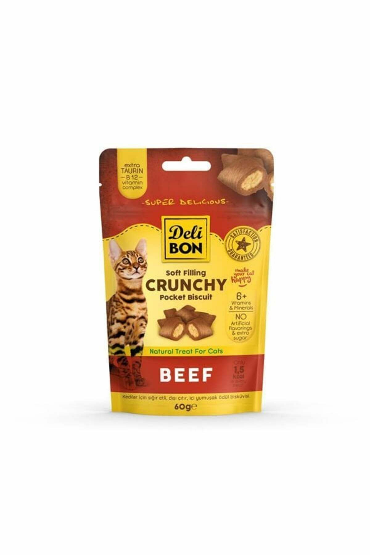 Delibon Chrunchy Içi Dolgulu Sığır Etli Kedi Ödül Bisküvisi 60 gr