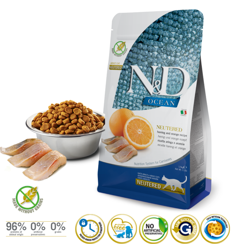 N&D Ocean Tahılsız Ringa Balığı Ve Portakallı Kısır Kedi Maması 5 Kg