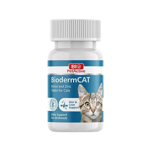 Bio PetActive Bioderm Kediler Için Tüy Dökme Önleyici Biotin Ve Çinko Vitamin 100 Tablet