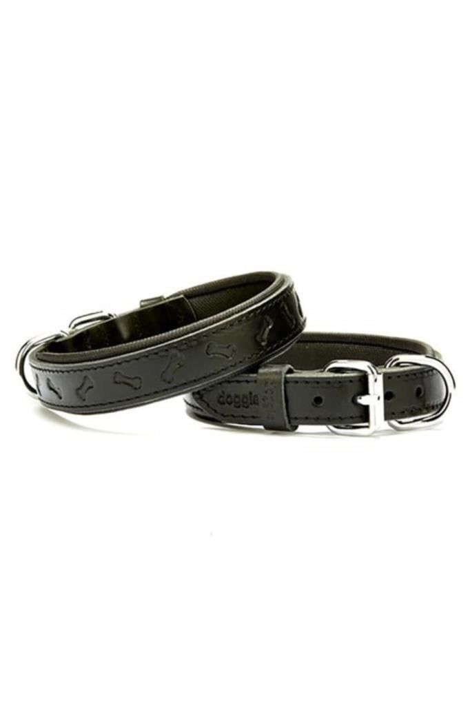 Doggie Comfort Deri Kemik Desenli Köpek Boyun Tasması Medium Siyah 2.5x37-45 Cm