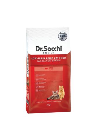 Dr.Sacchi Premium Düşük Tahıllı Sığır Etli Yetişkin Kedi Maması 10 Kg