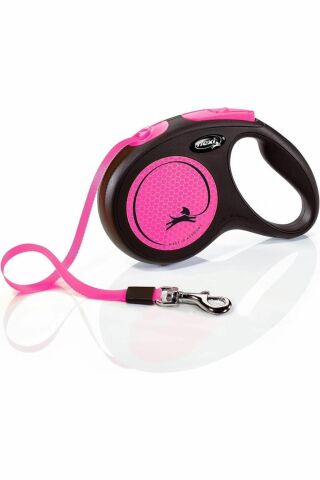 Flexi Geri Çekilebilir Tasma Neon Bant Pembe S 5 Mt