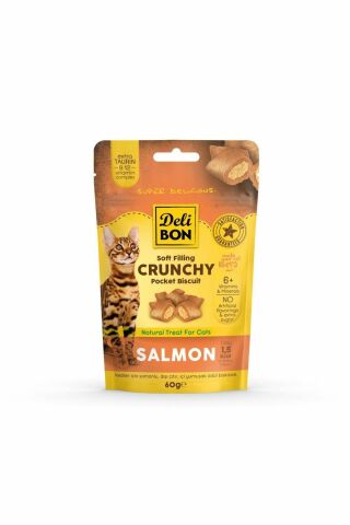 Delibon Crunchy Içi Dolgulu Bisküvi Somonlu Kedi Ödülü 60gr
