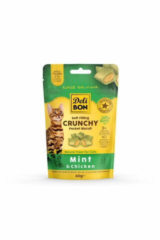 Delibon Crunchy Içi Dolgulu Bisküvi Tavuklu Ve Naneli Kedi Ödülü 60gr