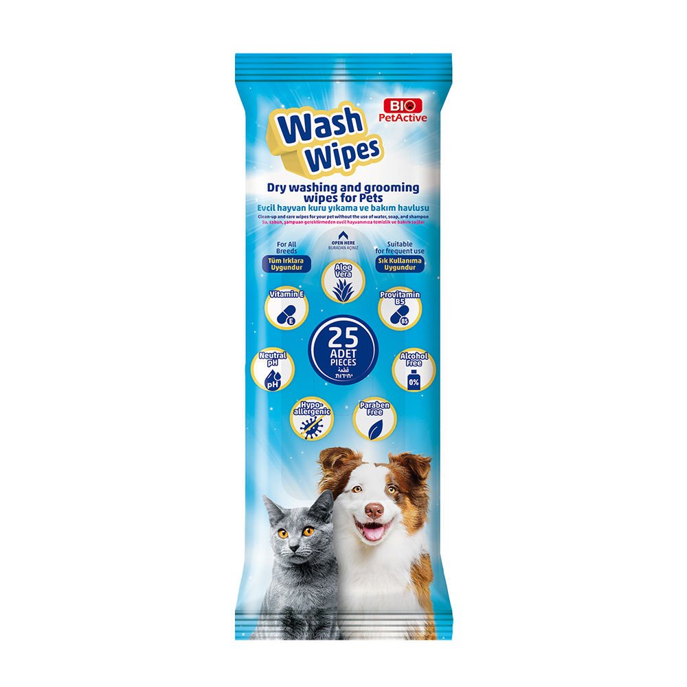 Bio PetActive Wash Wipes (Evci̇l Hayvan Kuru Si̇lme Bakım Kesesi̇)