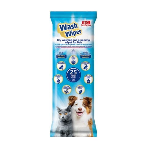 Bio PetActive Wash Wipes (Evci̇l Hayvan Kuru Si̇lme Bakım Kesesi̇)