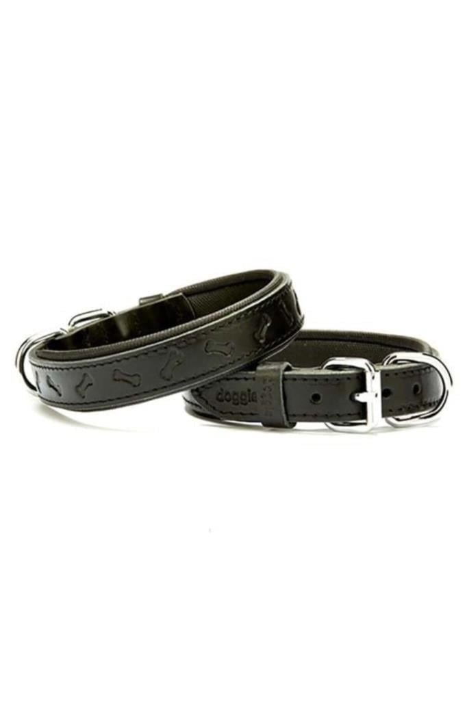 Doggie Comfort Deri Kemik Desenli Köpek Boyun Tasması Medium Siyah 2.5x37-45 Cm